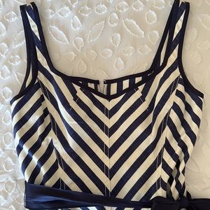 Talbots Navy and White Chevron Fit & Flare Tea Length Dress